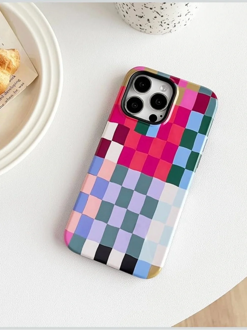 branple iPhone 14 Pro Case Colorful Checkered Plaid Slim Shockproof Cover NEW
